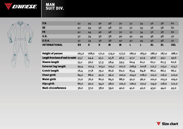 Dainese T Shirt Size Chart