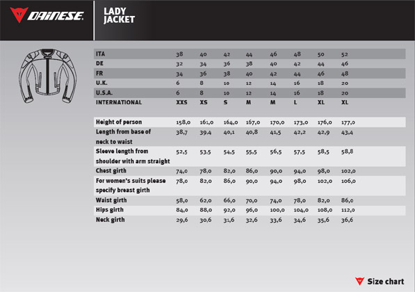 Dainese Size Chart Ladies