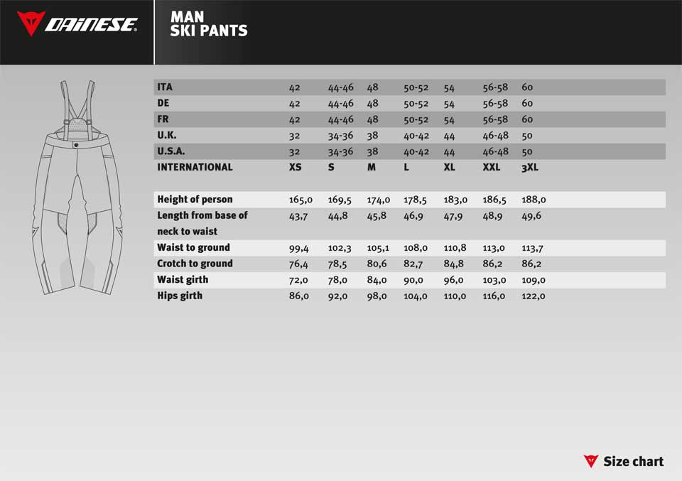 Dainese Norsorex Pants Size Chart